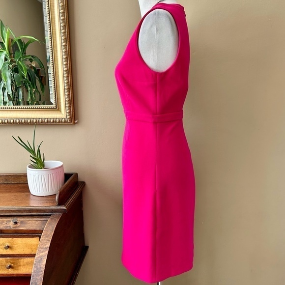 Diane von Furstenberg DVF Hot Pink Fleur Sleeveless Mini Dress Split Neck Size 6 - Picture 7 of 10